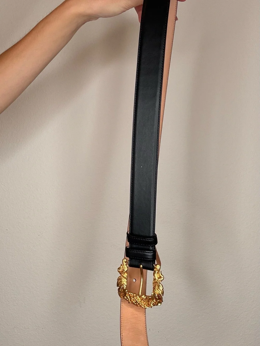 Versace Black Leather Belt with Gold Buckle